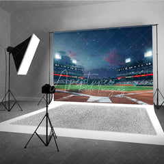 Aperturee - Aperturee Baseball Stadium Lights Sports Backdrop Night Arena Field Game Day Background for Boy Birthday Party