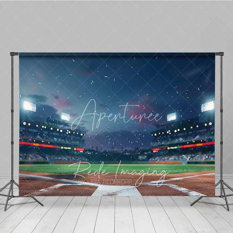 Aperturee - Aperturee Baseball Stadium Lights Sports Backdrop Night Arena Field Game Day Background for Boy Birthday Party