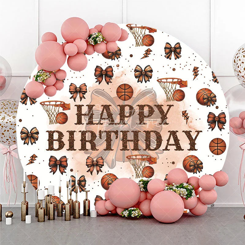 Aperturee - Aperturee Basketball and Bows Birthday Round Backdrop A Sweet Little All Star is on the Way Girl Sports Party Decor