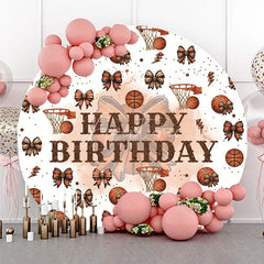 Aperturee - Aperturee Basketball and Bows Birthday Round Backdrop A Sweet Little All Star is on the Way Girl Sports Party Decor