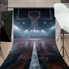 Aperturee - Aperturee Basketball Court Floor Hoop Sweep Photography Backdrop Night Arena Wood Surface Sports Photo Background