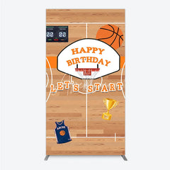 Aperturee - Aperturee Basketball Court Happy Birthday Rectangle Backdrop Kit with Hoop Ball and Trophy Game Day Sports Party Decor