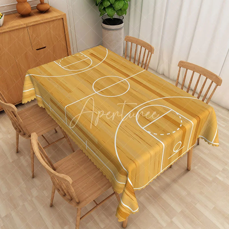 Aperturee - Aperturee Basketball Court Tablecloth in Yellow and White for Sports Themed Birthday Party and Game Day Events