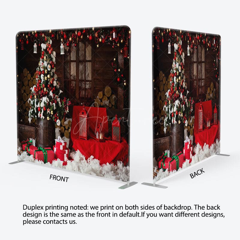 Aperturee - Aperturee Baubles Tree Red Wood Christmas Pillow Case Backdrop