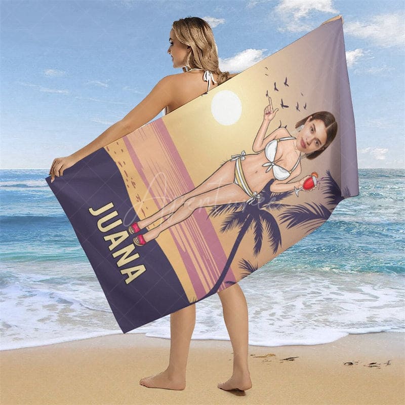 Aperturee - Aperturee Beach Bikini Custom Head Photo Beach Towel For Woman
