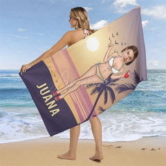 Aperturee - Aperturee Beach Bikini Custom Head Photo Beach Towel For Woman