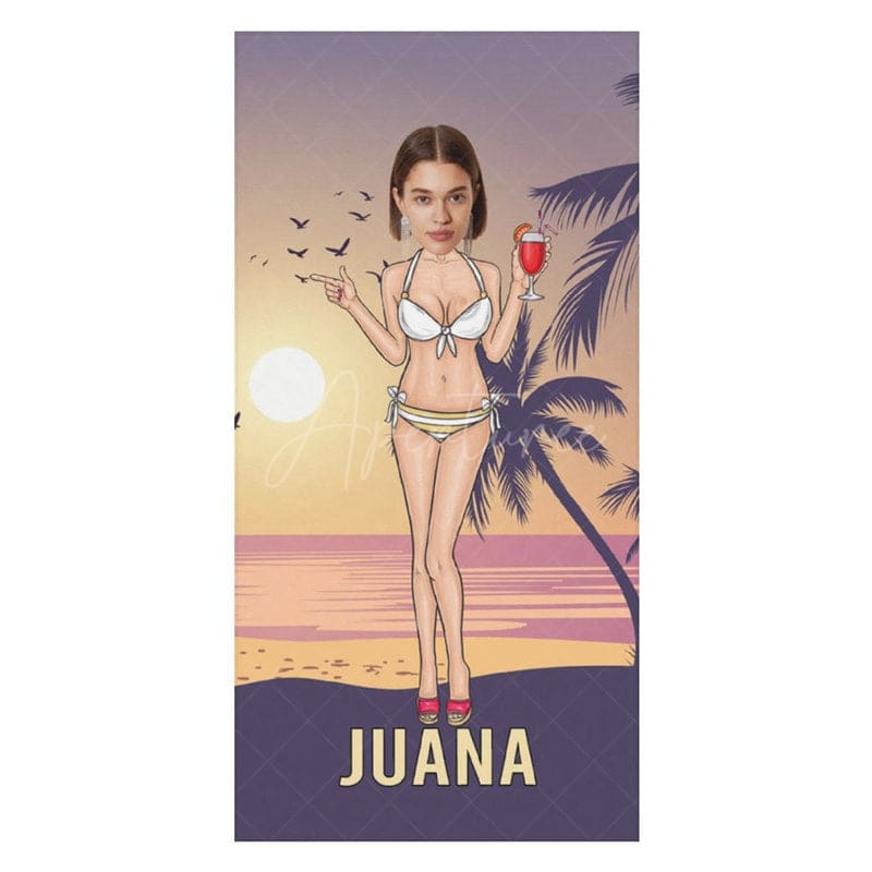 Aperturee - Aperturee Beach Bikini Custom Head Photo Beach Towel For Woman