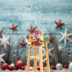 Aperturee - Aperturee Beach Christmas Backdrop Starfish Ornament Sand Photography Background Tropical Blue Wood Summer Holiday Party