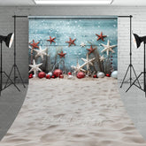 Aperturee - Aperturee Beach Christmas Sweep Backdrop Starfish Ornament Sand Photography Background Tropical Blue Wood Summer Holiday Party