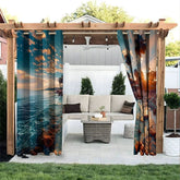 Aperturee - Aperturee Beach Sunset Waterproof Printed Outdoor Curtains