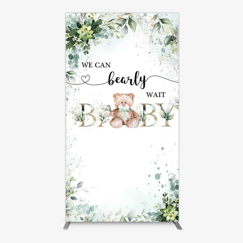 Aperturee - Aperturee Bearly Wait Rectangle Backdrop Teddy Bear Eucalyptus Greenery Baby Shower Party Decor