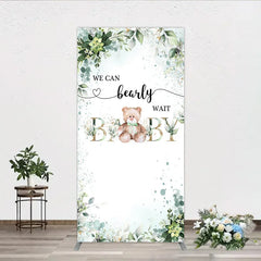Aperturee - Aperturee Bearly Wait Rectangle Backdrop Teddy Bear Eucalyptus Greenery Baby Shower Party Decor