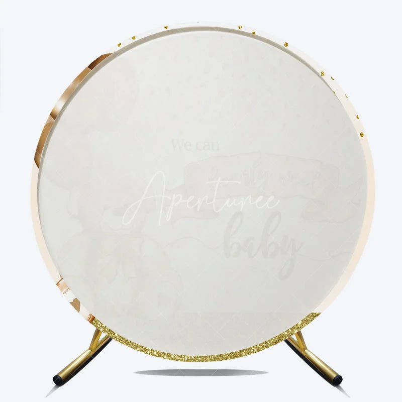 Aperturee - Aperturee Bearly Wait Round Backdrop Cute Teddy Bear and Gold Balloons Baby Shower Background Brown and Cream Nursery Decor