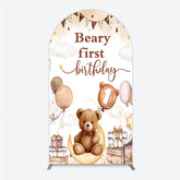 Aperturee - Aperturee Beary First Birthday Arch Backdrop for Boy Boho Teddy Bear on Moon with Balloons We Can Bearly Wait Party Decor