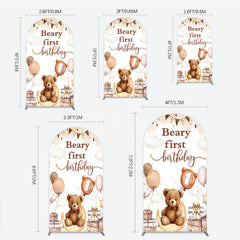 Aperturee - Aperturee Beary First Birthday Arch Backdrop for Boy Boho Teddy Bear on Moon with Balloons We Can Bearly Wait Party Decor