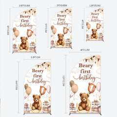 Aperturee - Aperturee Beary First Birthday Half Moon Arch Backdrop for Boy Boho Teddy Bear on Moon with Balloons We Can Bearly Wait Party