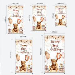 Aperturee - Aperturee Beary First Birthday Rectangle Backdrop for Boy Boho Teddy Bear on Moon with Balloons We Can Bearly Wait Party Decor