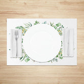 Aperturee - Aperturee Beautiful Spring Leaves Set of 4 Placemats Greenery and Floral Wreath Dining Table Mats for Home Decor