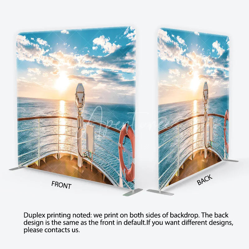 Aperturee - Aperturee Beautiful Sunset Ocean Cruise Ship Deck Square Double-Sided Backdrop Scenic Travel Theme Party Decor