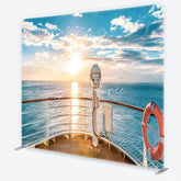 Aperturee - Aperturee Beautiful Sunset Ocean Cruise Ship Deck Square Double-Sided Backdrop Scenic Travel Theme Party Decor