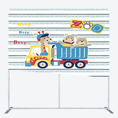 Aperturee - Aperturee Beep Animals Zoo Truck Birthday Pillow Case Backdrop