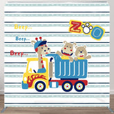 Aperturee - Aperturee Beep Animals Zoo Truck Birthday Pillow Case Backdrop