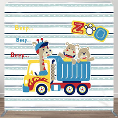 Aperturee - Aperturee Beep Animals Zoo Truck Birthday Pillow Case Backdrop