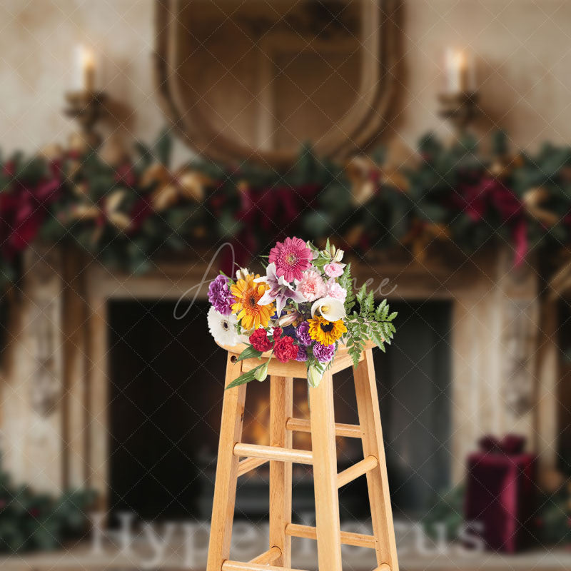 Aperturee - Aperturee Beige Abstract Wall Fireplace Christmas Backdrop