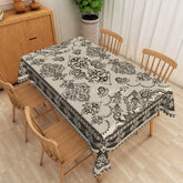 Aperturee - Aperturee Beige Brown Damask Rectangle Tablecloth Vintage Baroque Pattern Table Cover Elegant Dining Room Decor