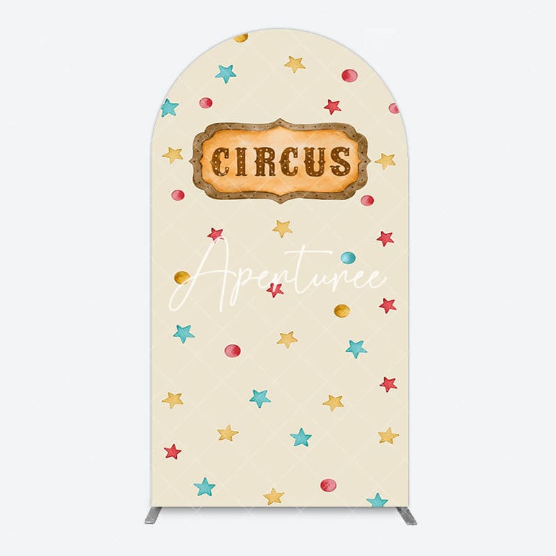 Aperturee - Aperturee Beige Colorful Stars Circus Birthday Arch Backdrop