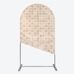 Aperturee - Aperturee Beige Cream Mosaic Tile Pattern Round Top Arch Backdrop Modern Textured Photography Background Decor