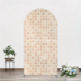 Aperturee - Aperturee Beige Cream Mosaic Tile Pattern Round Top Arch Backdrop Modern Textured Photography Background Decor