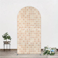 Aperturee - Aperturee Beige Cream Mosaic Tile Pattern Round Top Arch Backdrop Modern Textured Photography Background Decor