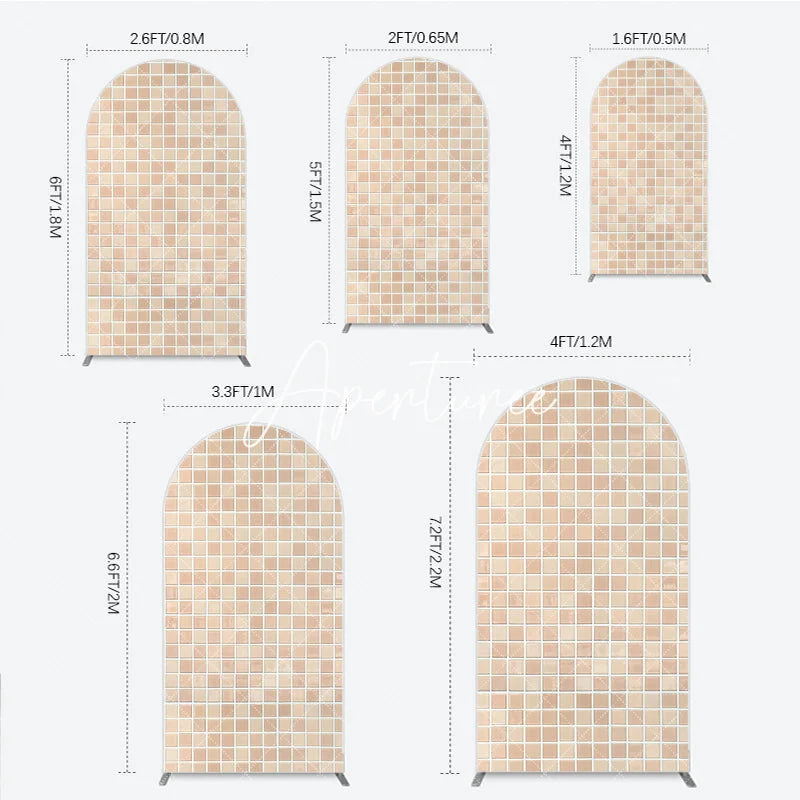 Aperturee - Aperturee Beige Cream Mosaic Tile Pattern Round Top Arch Backdrop Modern Textured Photography Background Decor