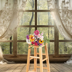Aperturee - Aperturee Beige Curtain Window Bamboo Forest Scene Backdrop