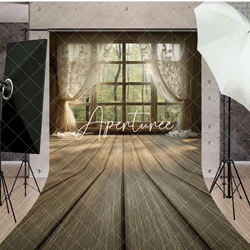 Aperturee - Aperturee Beige Curtain Window Bamboo Forest Scene Sweep Backdrop