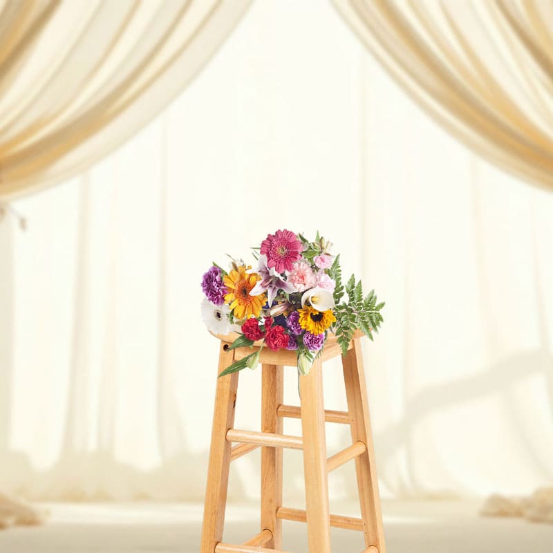 Aperturee - Aperturee Beige Fairy Tulle Pink Rose Wedding Photo Backdrop