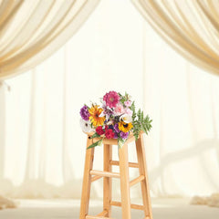 Aperturee - Aperturee Beige Fairy Tulle Pink Rose Wedding Photo Backdrop