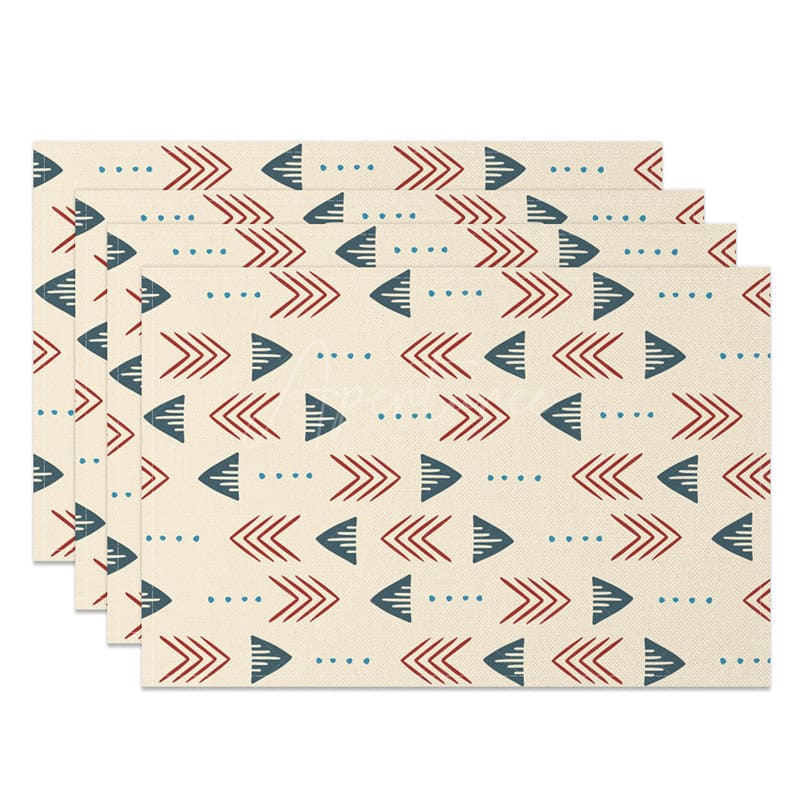 Aperturee - Aperturee Beige Retro Boho Arrows Pattern Set of 4 Placemats