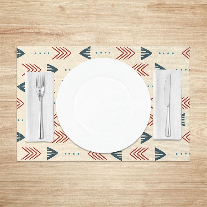 Aperturee - Aperturee Beige Retro Boho Arrows Pattern Set of 4 Placemats