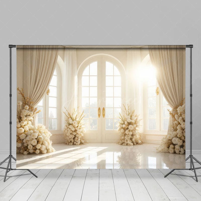 Aperturee - Aperturee Beige Rose Curtain Sunlight Window Wedding Backdrop