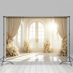 Aperturee - Aperturee Beige Rose Curtain Sunlight Window Wedding Backdrop