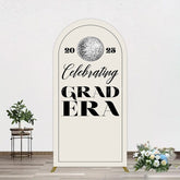 Aperturee - Aperturee Beige Silver Disco Ball Grad Era Party Arch Backdrop