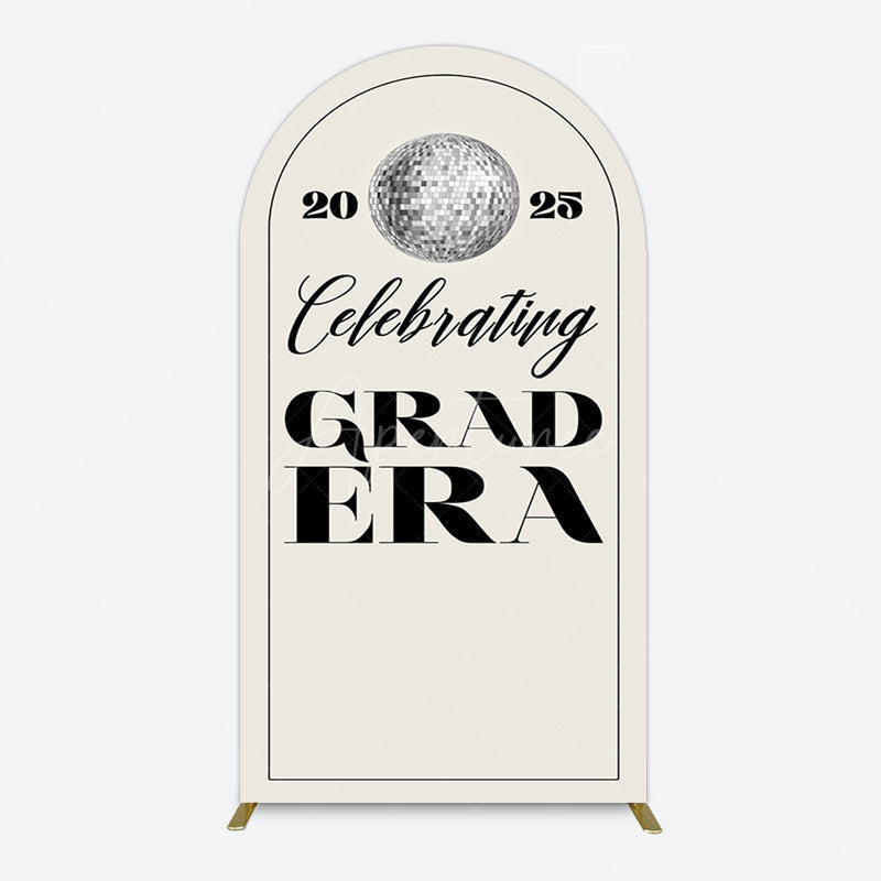 Aperturee - Aperturee Beige Silver Disco Ball Grad Era Party Arch Backdrop