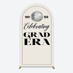 Aperturee - Aperturee Beige Silver Disco Ball Grad Era Party Arch Backdrop