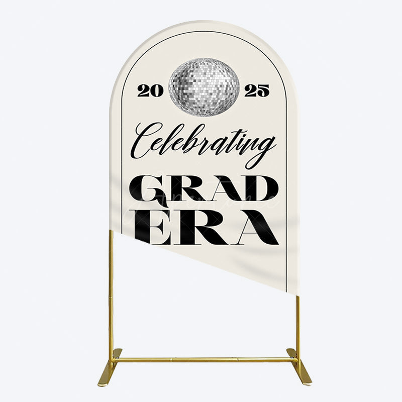 Aperturee - Aperturee Beige Silver Disco Ball Grad Era Party Arch Backdrop