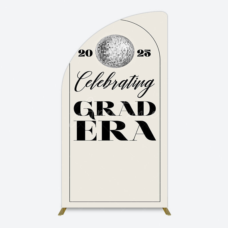 Aperturee - Aperturee Beige Silver Disco Ball Grad Era Party Half Moon Arch Backdrop