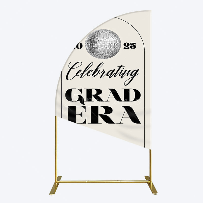 Aperturee - Aperturee Beige Silver Disco Ball Grad Era Party Half Moon Arch Backdrop