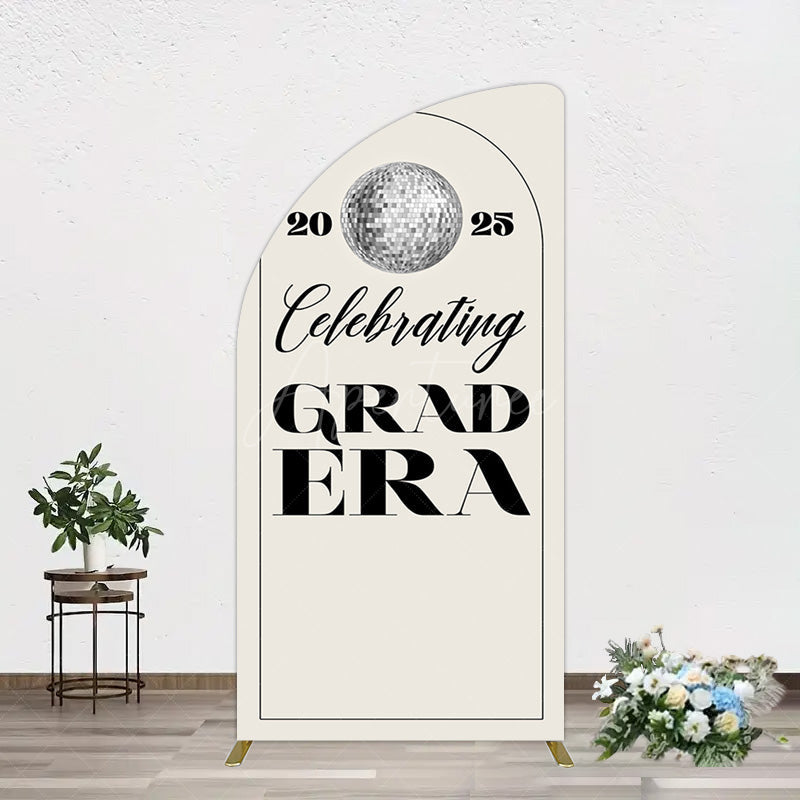 Aperturee - Aperturee Beige Silver Disco Ball Grad Era Party Half Moon Arch Backdrop
