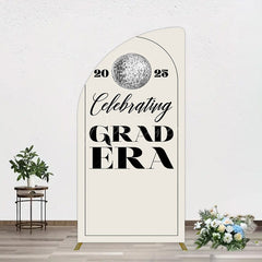 Aperturee - Aperturee Beige Silver Disco Ball Grad Era Party Half Moon Arch Backdrop